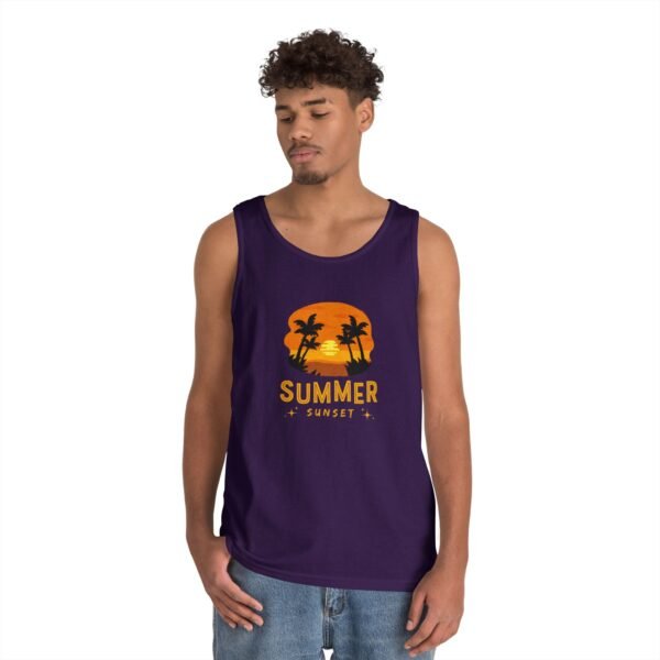 Summer Sunset Unisex Heavy Cotton Tank Top - Tropical Vibe Beachwear