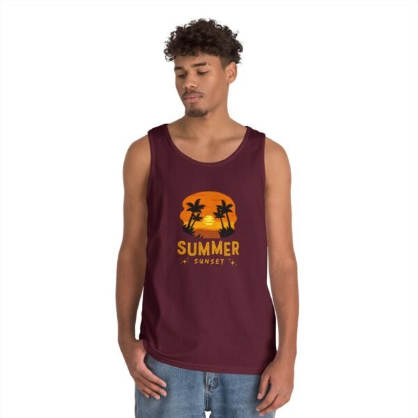 Summer Sunset Unisex Heavy Cotton Tank Top - Tropical Vibe Beachwear