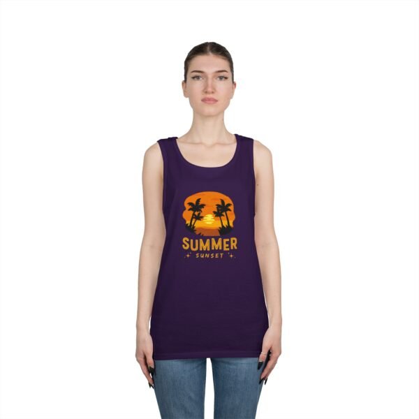 Summer Sunset Unisex Heavy Cotton Tank Top - Tropical Vibe Beachwear