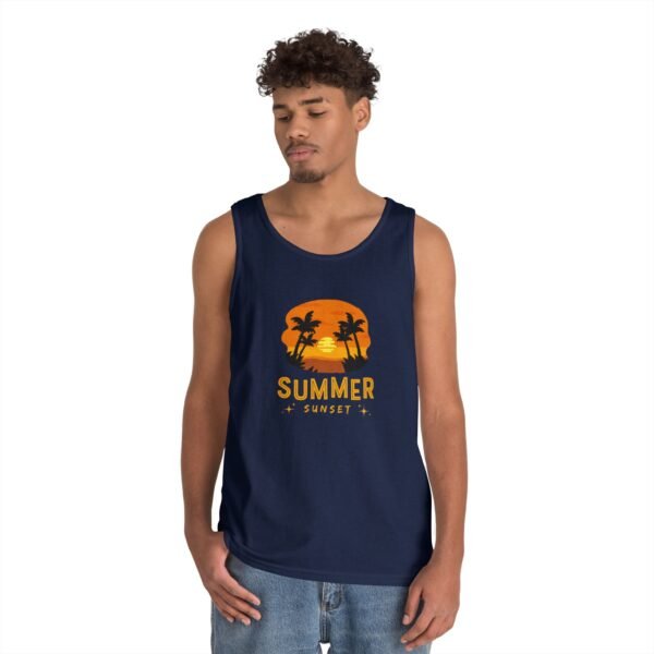 Summer Sunset Unisex Heavy Cotton Tank Top - Tropical Vibe Beachwear