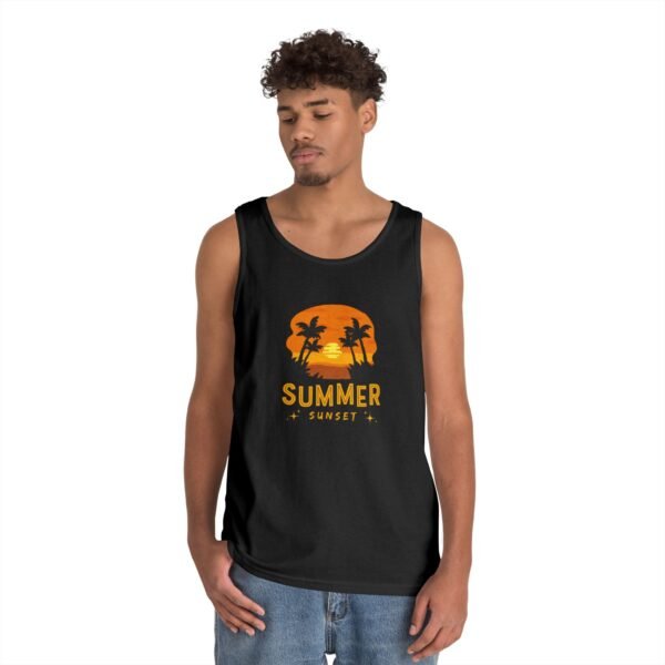 Summer Sunset Unisex Heavy Cotton Tank Top - Tropical Vibe Beachwear